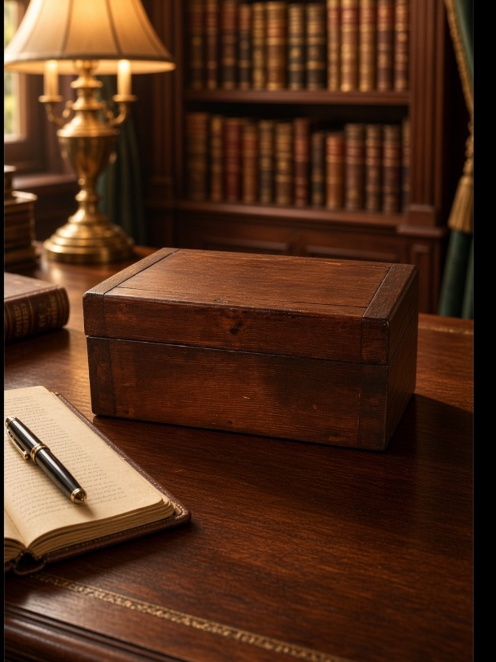 Wood Box Jewelry box Mahogany Leather hinges Handcrafted Wooden Antique